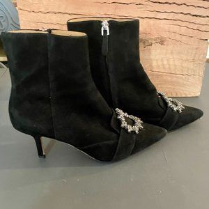 Tory Burch Jeweled Booty With Kitten Heel | Black Suede